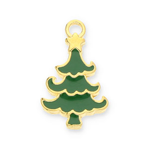 DQ European metal charms Christmas tree Gold- Dark Green (Nickelfree)