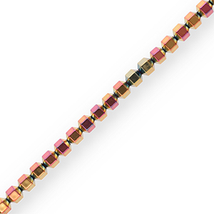 Round hematite beads hexagon Pink-Yellow-AB Coating