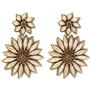Trendy earrings / earpin with glass beads flowers Gold