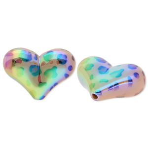 Acrylic beads heart with leopard print Beige-Brown-Black-AB Coating