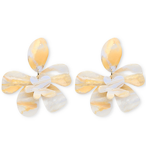 Trendy resin earrings&nbsp;/&nbsp;earpins flower Ivory White-Light Carolina Blue-Light Orange