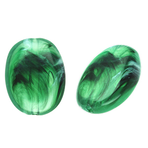 Acrylic beads oval Dark Green-Marble