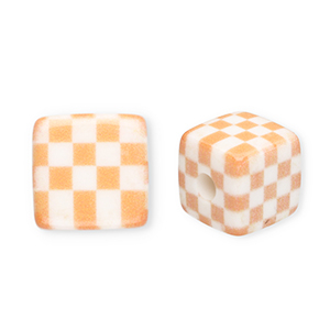 Acrylic beads square with cubes Light Orange-White