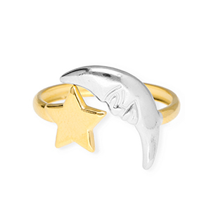 Stainless steel rings star and moon Gold-Silver