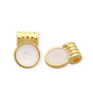 DQ&reg; European metal charms round Goud-Pearl White (Nikkelvrij)