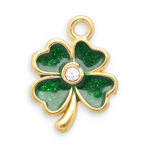 Stainless steel charms clover Gold-Dark Green