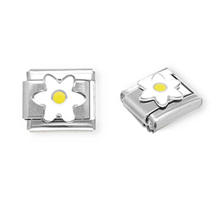 Stainless steel charms for italian bracelet flower Silver-White-Yellow