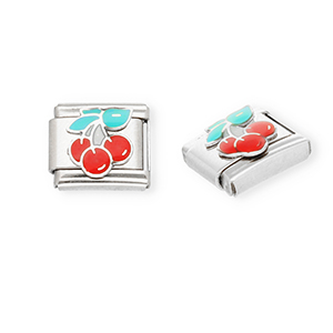 Stainless steel charms for italian bracelet cherries Silver-Red-Green