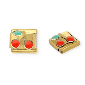 Stainless steel charms for italian bracelet cherries Gold-Red-Green