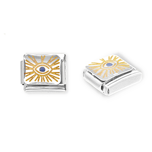 Stainless steel charms for italian bracelet Eye of Providence Silver-Yellow-Blue
