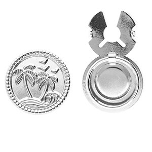 Stainless steel button covers round with palmtree Silver