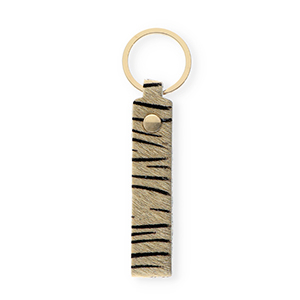 Keychain leather with tiger print Sand Beige-Black-Gold