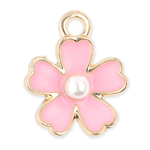 Metal charms flower with pearl Gold-Light Pink-White