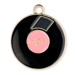 Metal charms LP "Wow" Gold-Black-Pink