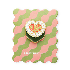 BY31&reg; Pin "Sushi" on card Dark Green-Coral Pink-White-Grey-Gold