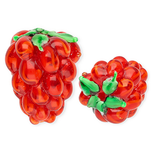Handmade glass beads raspberry Red-Green