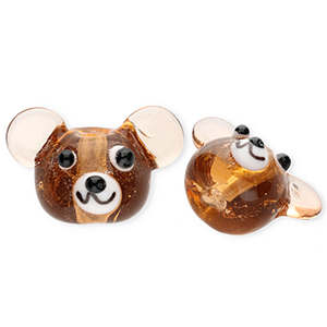 Handmade glass beads bear Transparent Brown-White-Black