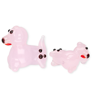 Handmade glass beads dog Light Pink-Black-Red