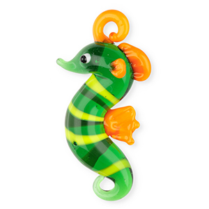 Handmade glass charms seahorse Transparent Green-Orange-Yellow