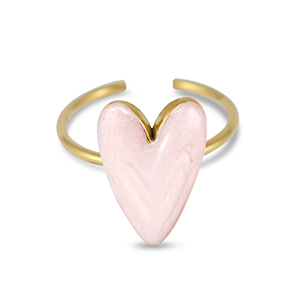 Stainless steel rings enamel heart Pearl Light Pink-Gold