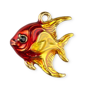 Stainless steel charm enamel fish Gold Red-Yellow-Black