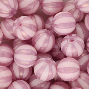 12 mm DQ&reg; acrylic beads with stripes Vintage Pink