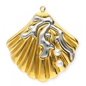 Stainless steel charms shell with imitation pearls Gold-Silver-White