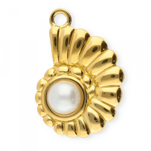 Stainless steel charms shell with imitation pearl Gold-White
