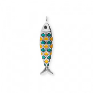 Stainless steel charms fish Silver-Petrol Green-Orange-Black