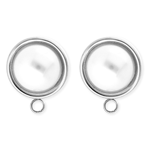 BY31&reg; Stainless Steel findings earrings&nbsp;/&nbsp;earpins round with imitation pearl with loop Silver-White