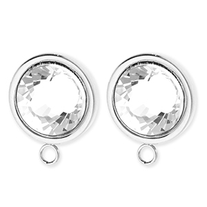 BY31&reg; Stainless Steel findings earrings&nbsp;/&nbsp;earpins round with crystal with loop Silver-Crystal