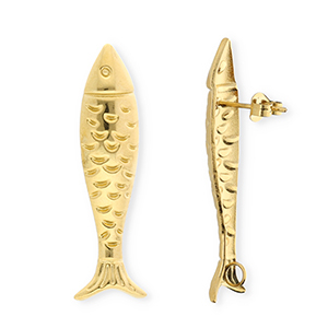 BY31&reg; Stainless Steel findings earrings&nbsp;/&nbsp;earpins fish with loop Gold