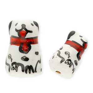 Beads ceramic dog White-Red-Black