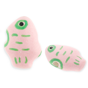 Beads ceramic fish Pink-Light Green-Black