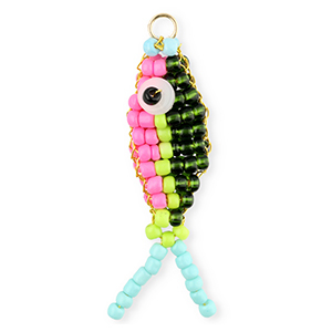 BY31&reg; Glass seed beads charms fish Pink-Dark Green-Lime Green-Light Blue-Gold