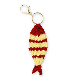 Keychain crochet fish Gold-Bordeaux Red-Beige