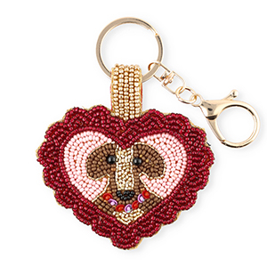 Keychain heart with dog Gold-Silverlined Red-Light Pink-Brown