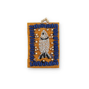 Handmade embroidered charms fish Brown-Dark Blue-Silver-Gold