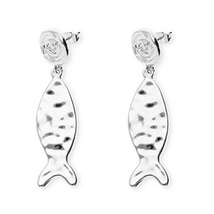 Trendy earrings&nbsp;/&nbsp;earpins spiral & fish with stainless steel post Silver