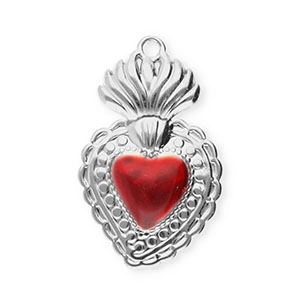 Stainless steel charms heart Silver-Red