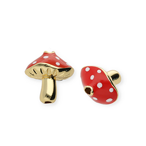 Brass TQ metal beads mushroom Gold-Red-White