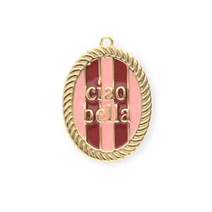 BY31&reg; Eco-brass metal charms with enamel oval Ciao bella"" Gold-Light Pink-Red