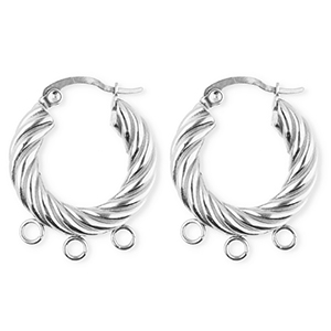 BY31&reg; Stainless Steel findings earrings&nbsp;/&nbsp;creoles twisted with 3 loops Silver