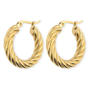 BY31&reg; Stainless steel earrings / creoles twisted Gold