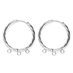 BY31&reg; Stainless Steel findings earrings&nbsp;/&nbsp;creoles twisted with 3 loops Silver