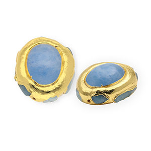 Statement Natural stone beads Aquamarine oval Gold-Blue