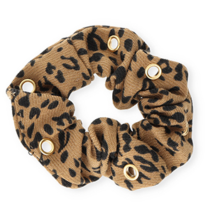 Scrunchie hair tie leopard print with eyes Tan Brown-Black-Gold