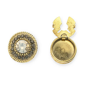 Button covers round with strass Antique Gold-Grey-Crystal