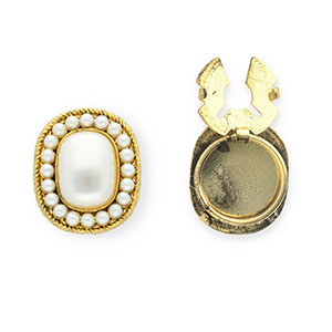 Button covers oval with imitation pearls Antique Gold-White