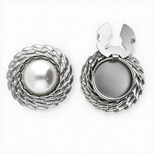 Stainless steel button covers round with imitation pearl Silver-White